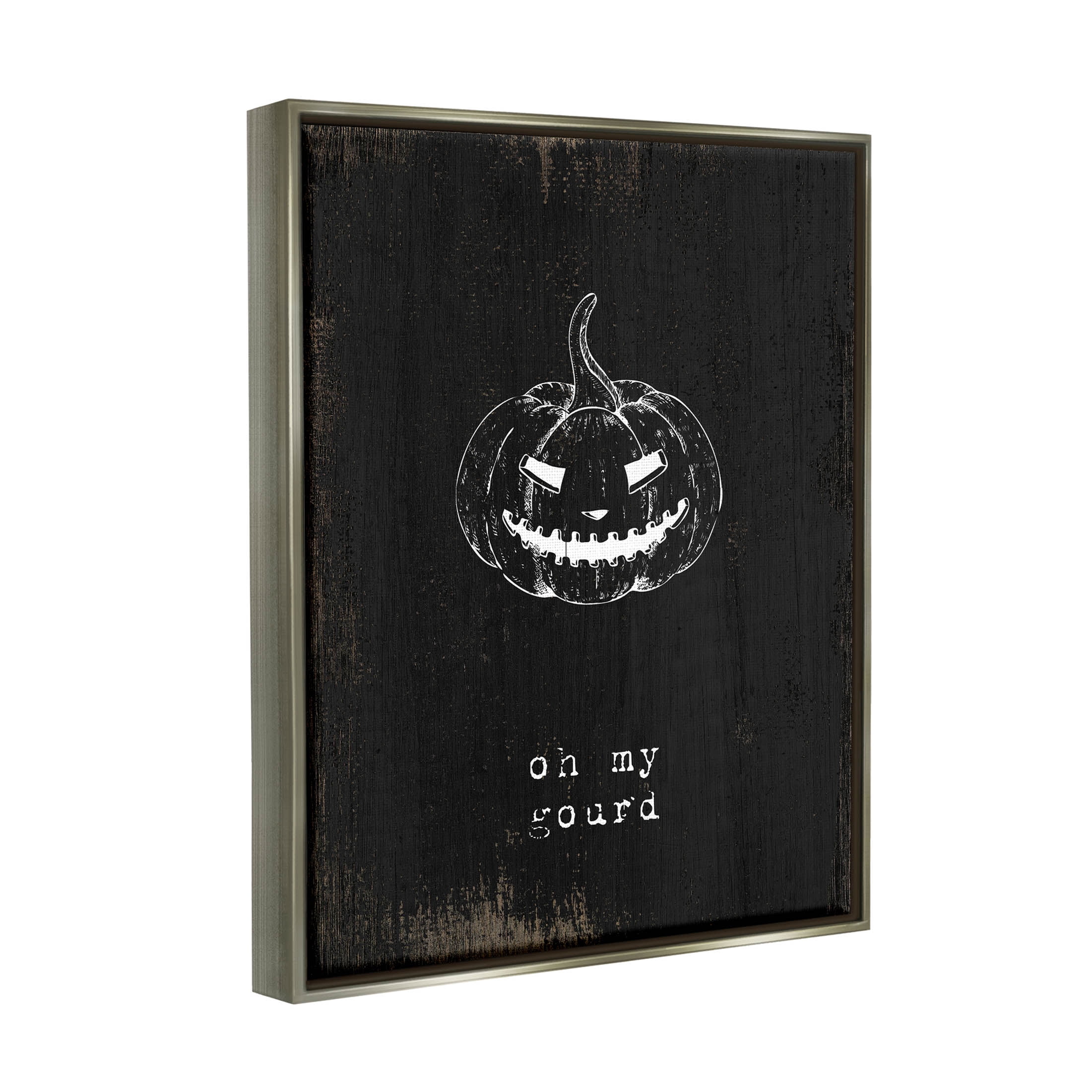 Stupell Industries Oh My Gourd Jack-o-Lantern Graphic Art Luster Gray Floating Framed Canvas Print Wall Art, Design by Lil' Rue