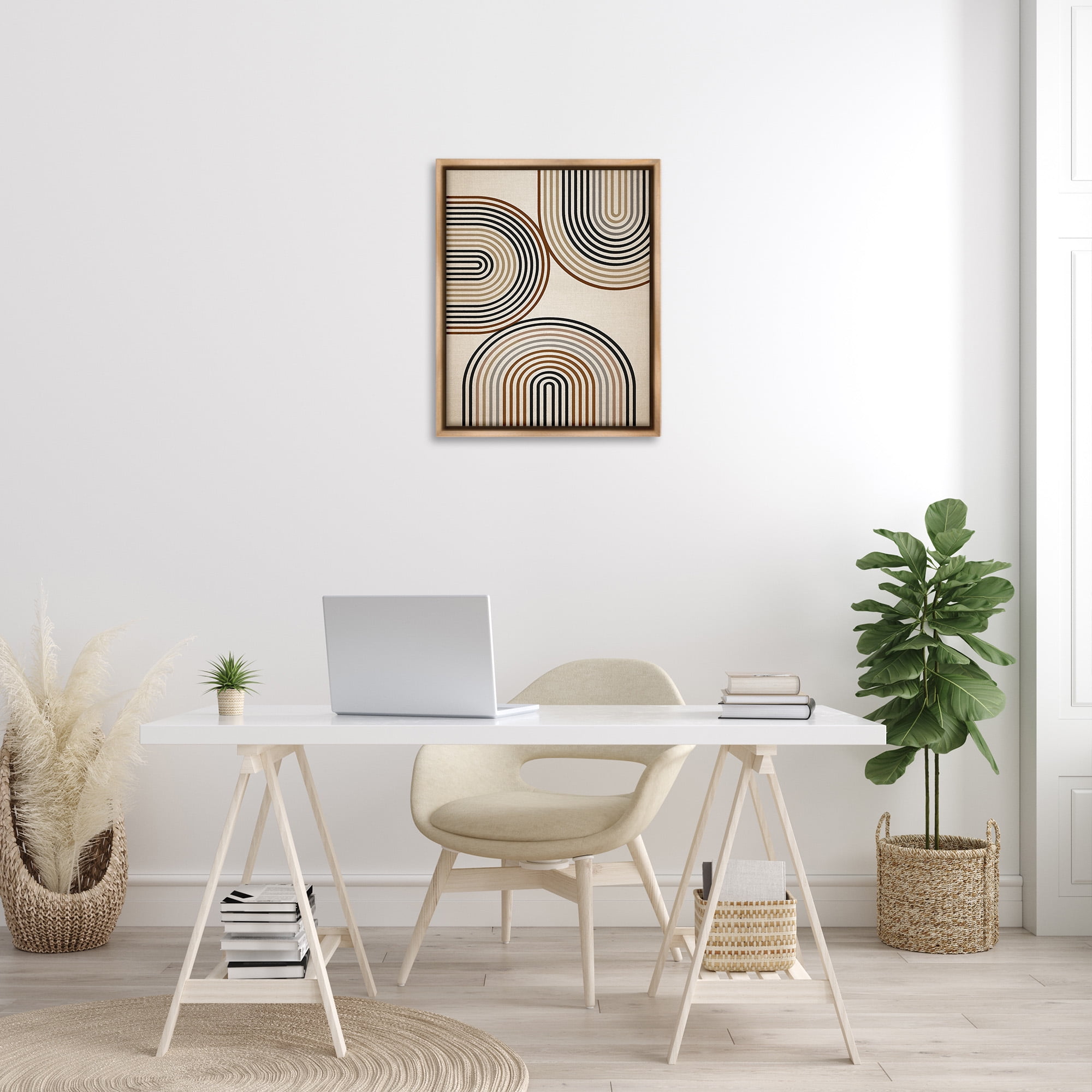 Stupell Industries Natural Boho Arches Abstract Painting Brown Floater Framed Canvas Art Print Wall Art, 25 x 31