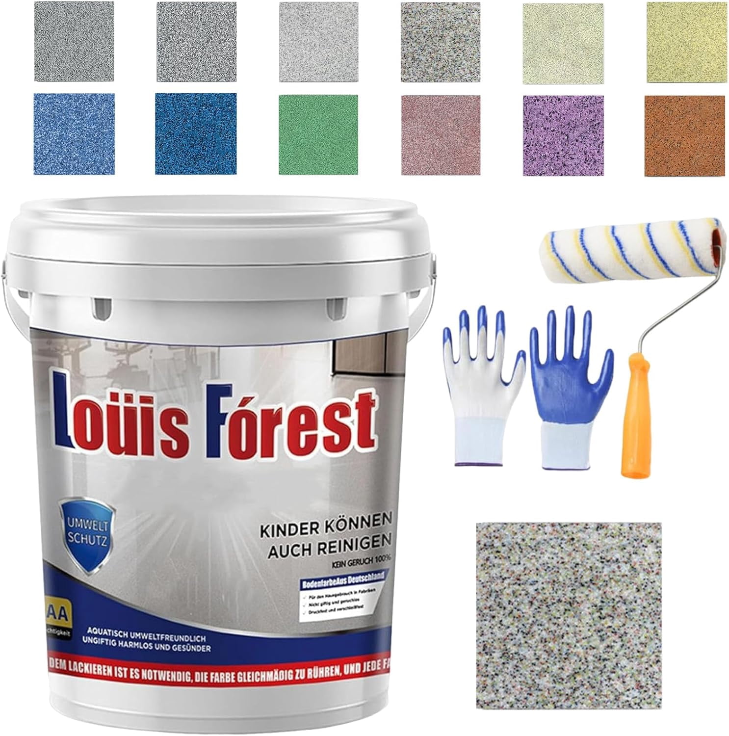 Louis Forest Epoxy Floor Paint, Epoxy Colored Sand Floor Self Leveling Paint for Concrete And Garage, High-Gloss Marble Effect Waterproof Water-Based Epoxy Floor Paint