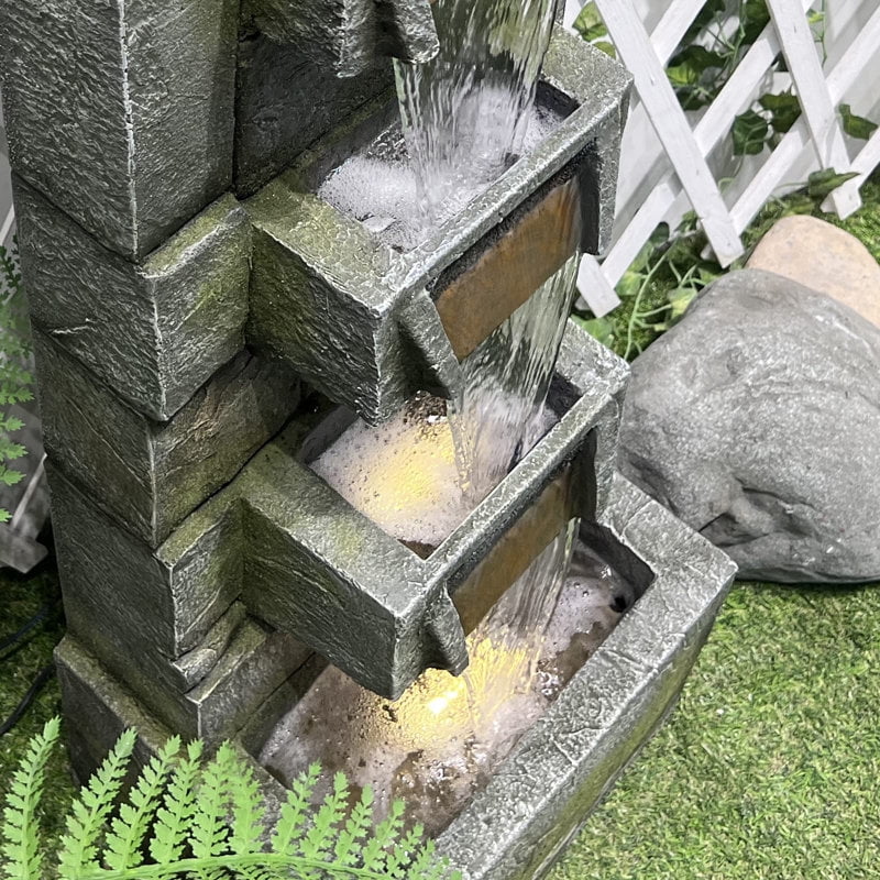 Water Fountain Outdoor Modern Waterfalls Garden Fountains with Lights for Garden, Patio, Backyard, Deck, Porch and Home Art Decor