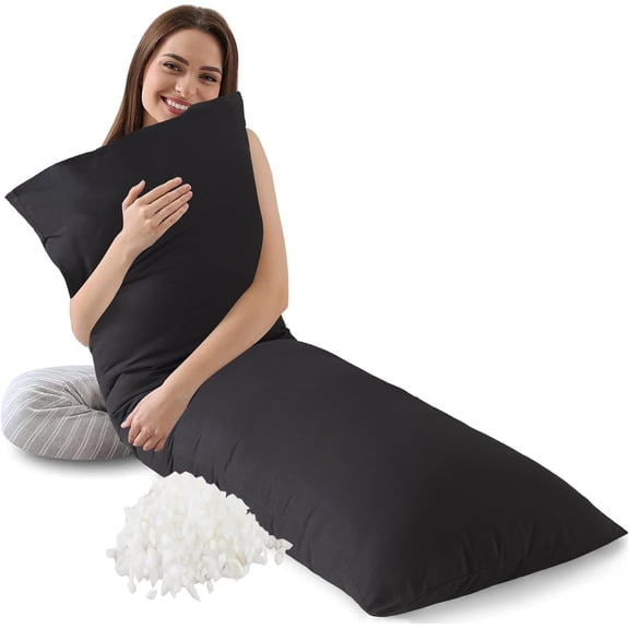 Memory Foam Body Pillow Insert, Soft Large Long Bed for Adults, Breathable Full Pillow, Black