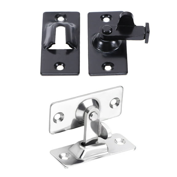 2Pcs 90 Degree Solid Door Latch Bolt 304 Stainless Steel Lock Sliding Door Right Angle Buckle(Black Silver)