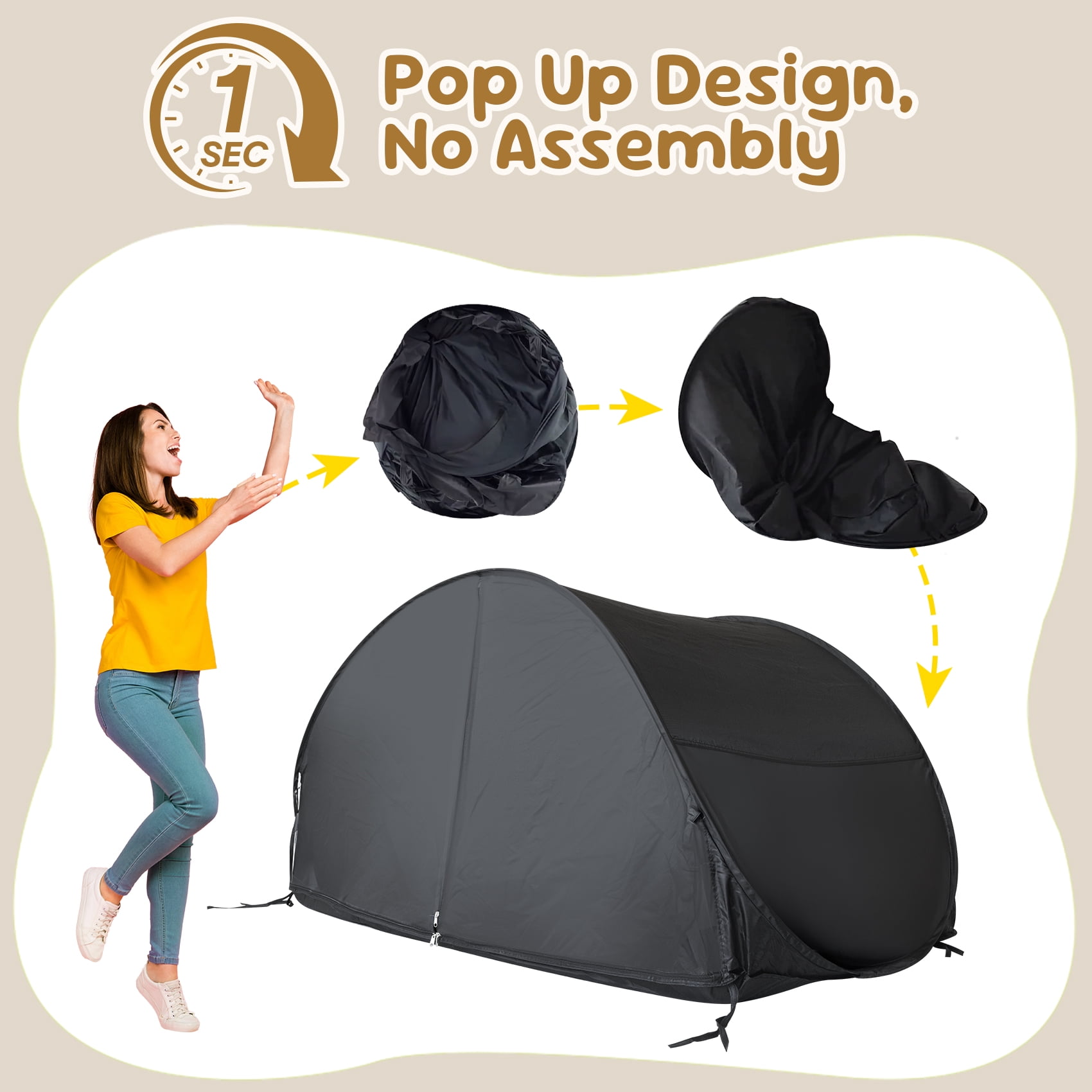 Bed Tent Full Size, Leedor Pop-Up Sleep Canopy Privacy Light-Blocking Bed Shelter with Mosquito Mesh Sleeping Tent for Kids and Adults Black