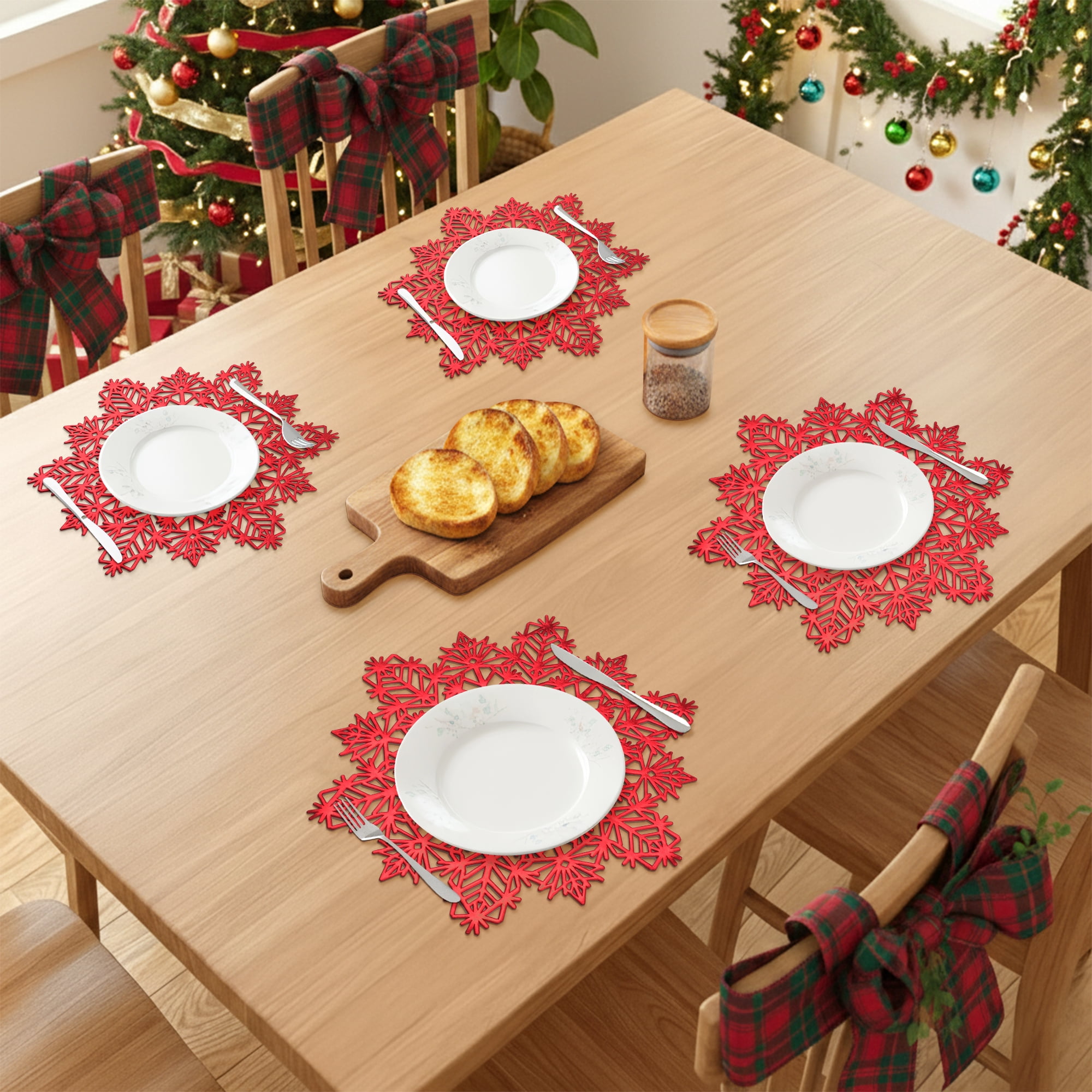 Unique Bargains Set of 6 Snowflake Shape Placemats Kitchen Table Mat Red
