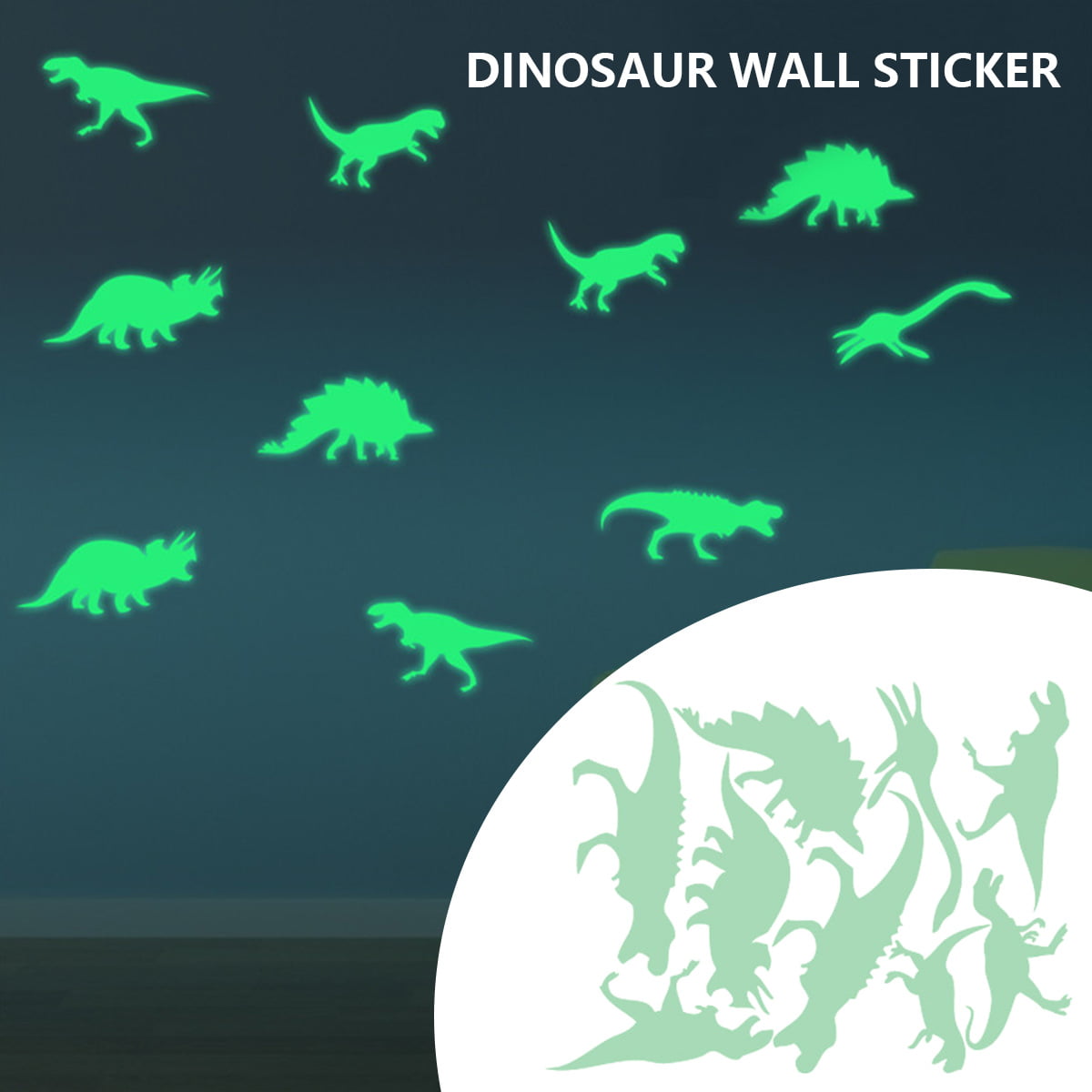 9Pcs 3D Dinosaur Fluorescent Wall Stickers Glow In The Dark Kids Room Decor 