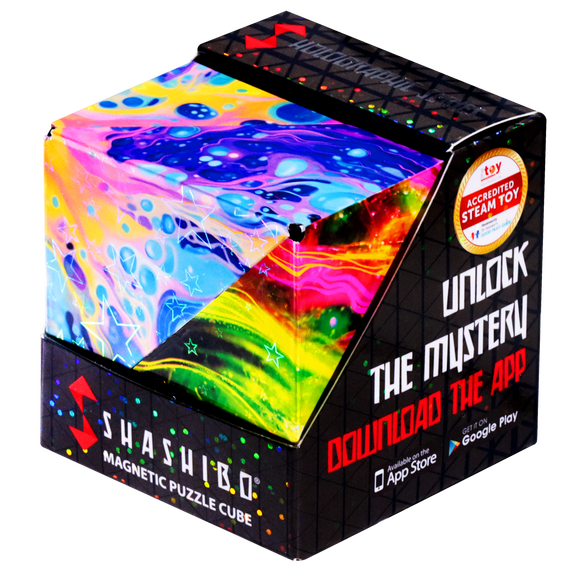 SHASHIBO Holographic Shape Shifting Box - STEM Magnetic Fidget Cube That Transforms Into Over 70 Shapes,Cosmos, 1 Pack