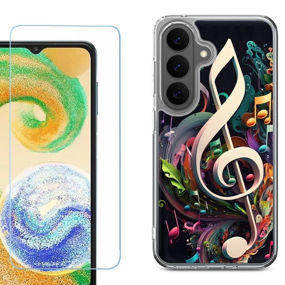 Phone Case for Samsung Galaxy A37 5G, with Screen Protector, by OneToughShield - Music Notes Colorful