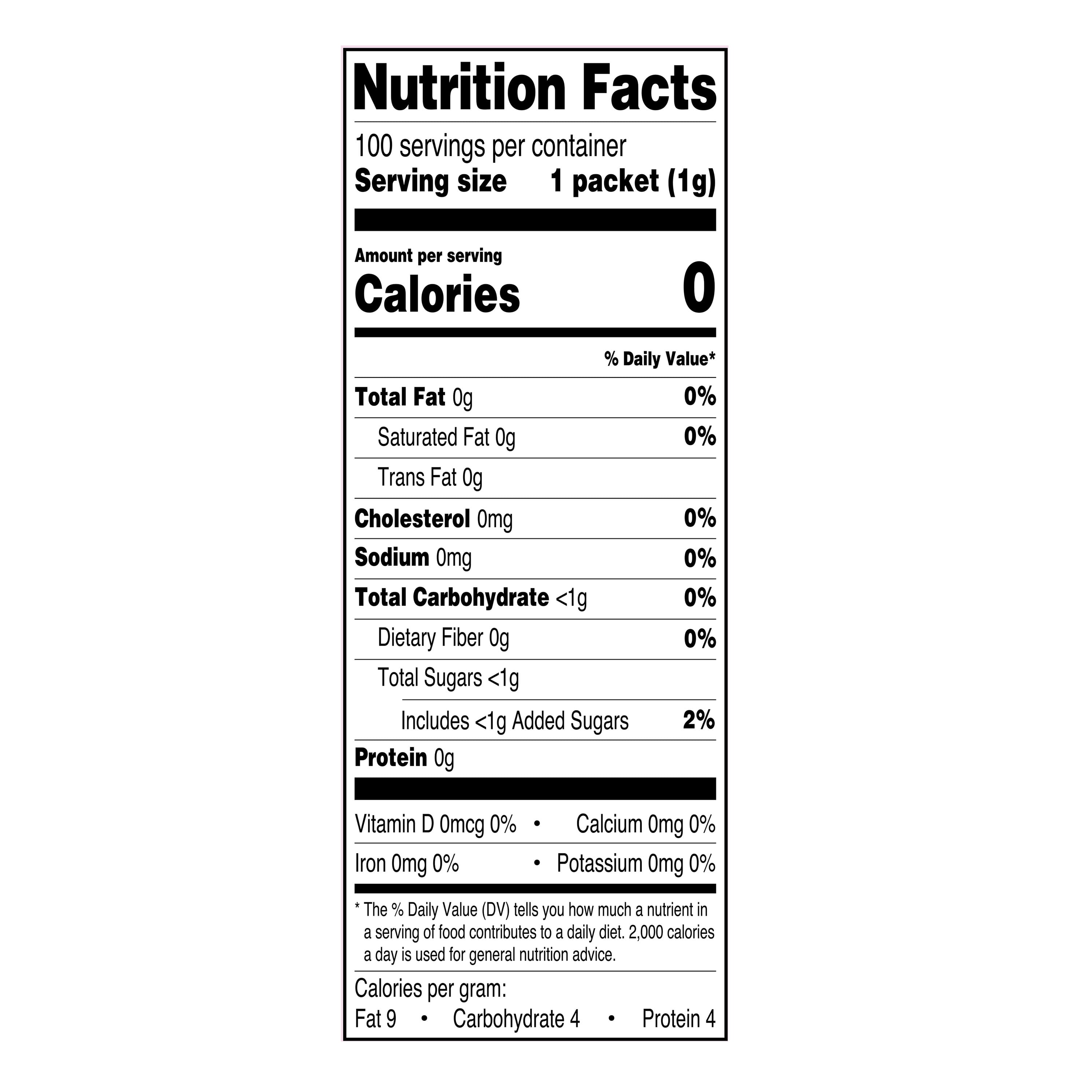 Great Value No Calorie Sweetener, 100 Count
