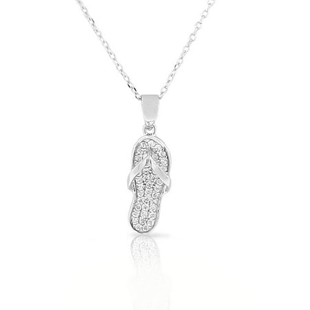 Flops Necklace Pendant - 925 Sterling Silver CZ Womens Girls Flip-Flop Slipper Pendant Necklace