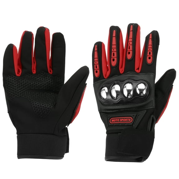 Unique Bargains 1 Pair Motorcycle Gloves Breathable Heat Dissipation Cycling Gloves Full Finger Black Red Polyester
