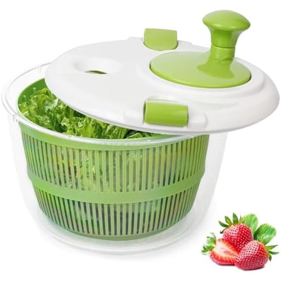 Large 5QT Manual Salad Spinner | Vegetable Dryer with Double-Lock Lid & Handle | Multi-Purpose Fruit & Lettuce Washer