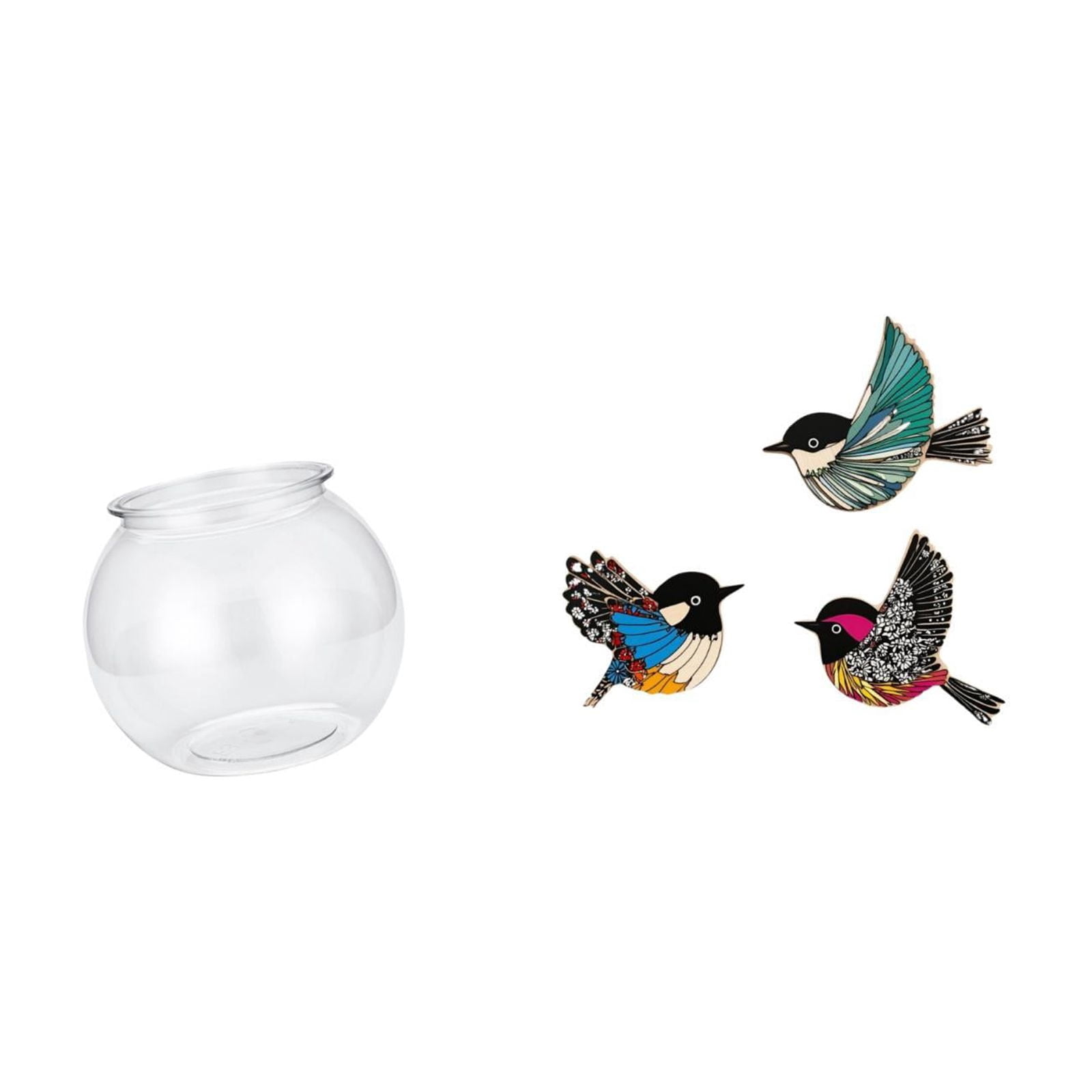 Desktop Aquarium Tank Transparent Small Fish Bowl Vase Wood Bird Wall Art Modern Minimalist Decor for Table Office Home