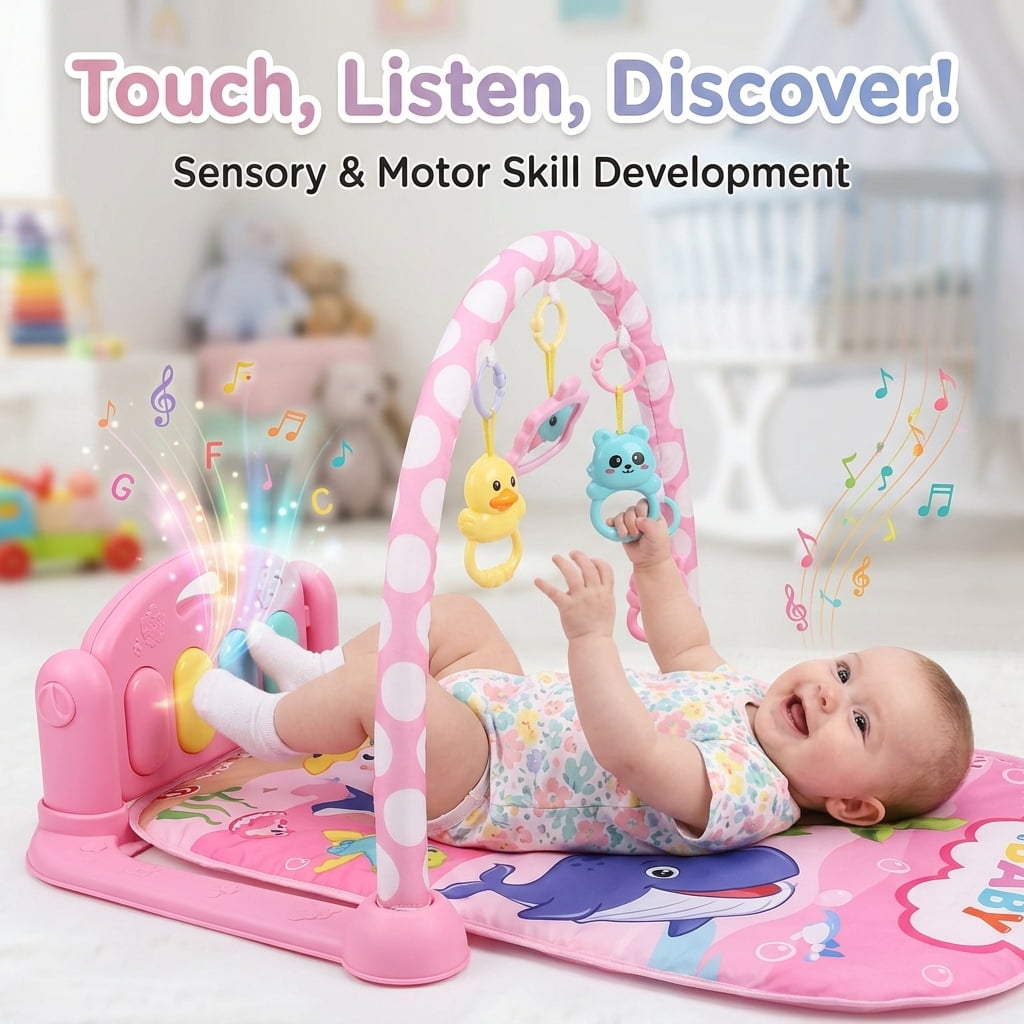 3-in-1 Baby Play Mat & Activity Gym for Infant,Kick and Play Piano Play Gym ,Musical Activity Fitness Gym, Newborn+ ,Pink