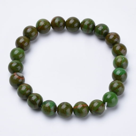 10pcs Green Beaded Stretch Bracelets Round 1-3/4 inch~2-1/8 inch(48~54mm)