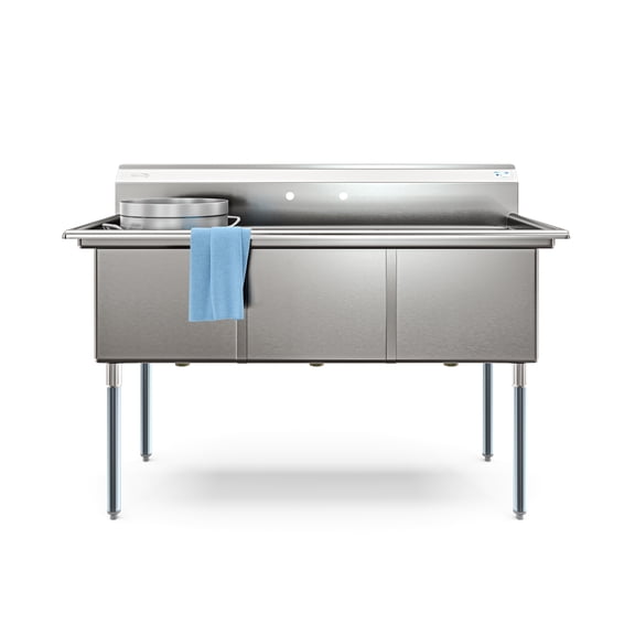 60 in. Three Compartment Commercial Sink, Bowl Size 18x24x14 in 18-Gauge Stainless-Steel (KM-SC182414-N3)