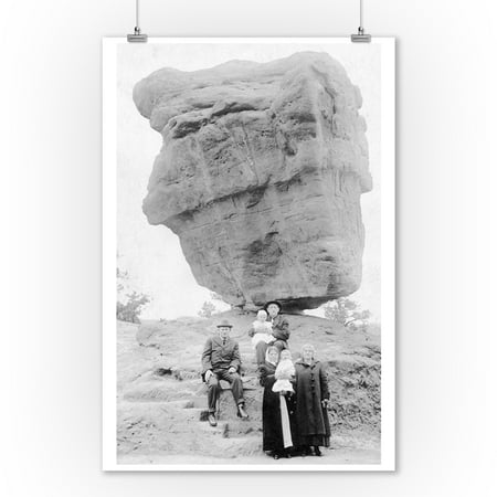 - Colorado Springs, Colorado - Family Posing by Balanced Rock in Garden of Gods Photograph (9x12 Art Print, Wall Decor Travel Poster)