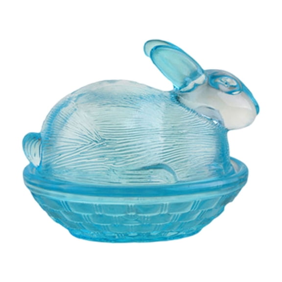 Bunny on Nest Glass Dish, Rabbit-Shaped Candy Dish with Lid, Crystal Candy Jar for Snacks, Cookies and Desserts, Candy Bowl for Holiday Easter Home Kitchen Office Table Decorations, Blue
