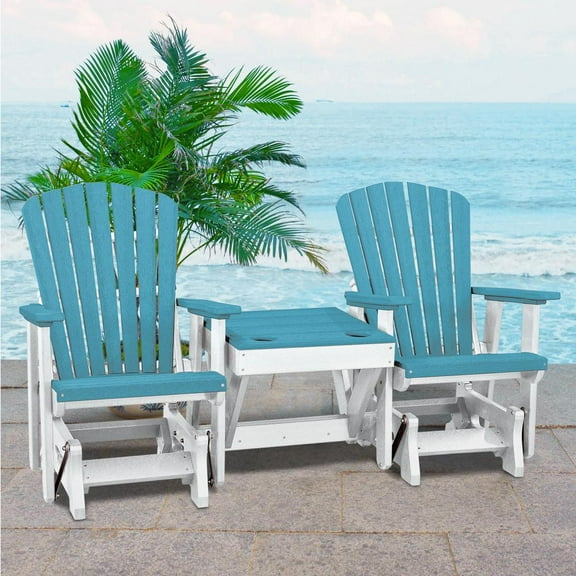 OS Home and Office Furniture Resin Double Glider w/Center Table in White/Blue