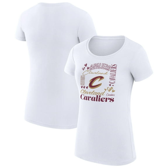 Women's G-III 4Her by Carl Banks White Cleveland Cavaliers Super-Slim Fit Lightweight Team Name Collage Graphic T-Shirt