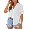 thumbnail image 3 of Mittory Womens Short Sleeve Cotton Button Down Up Shirt Collared V Neck Tops Shirts Blouses, 3 of 7