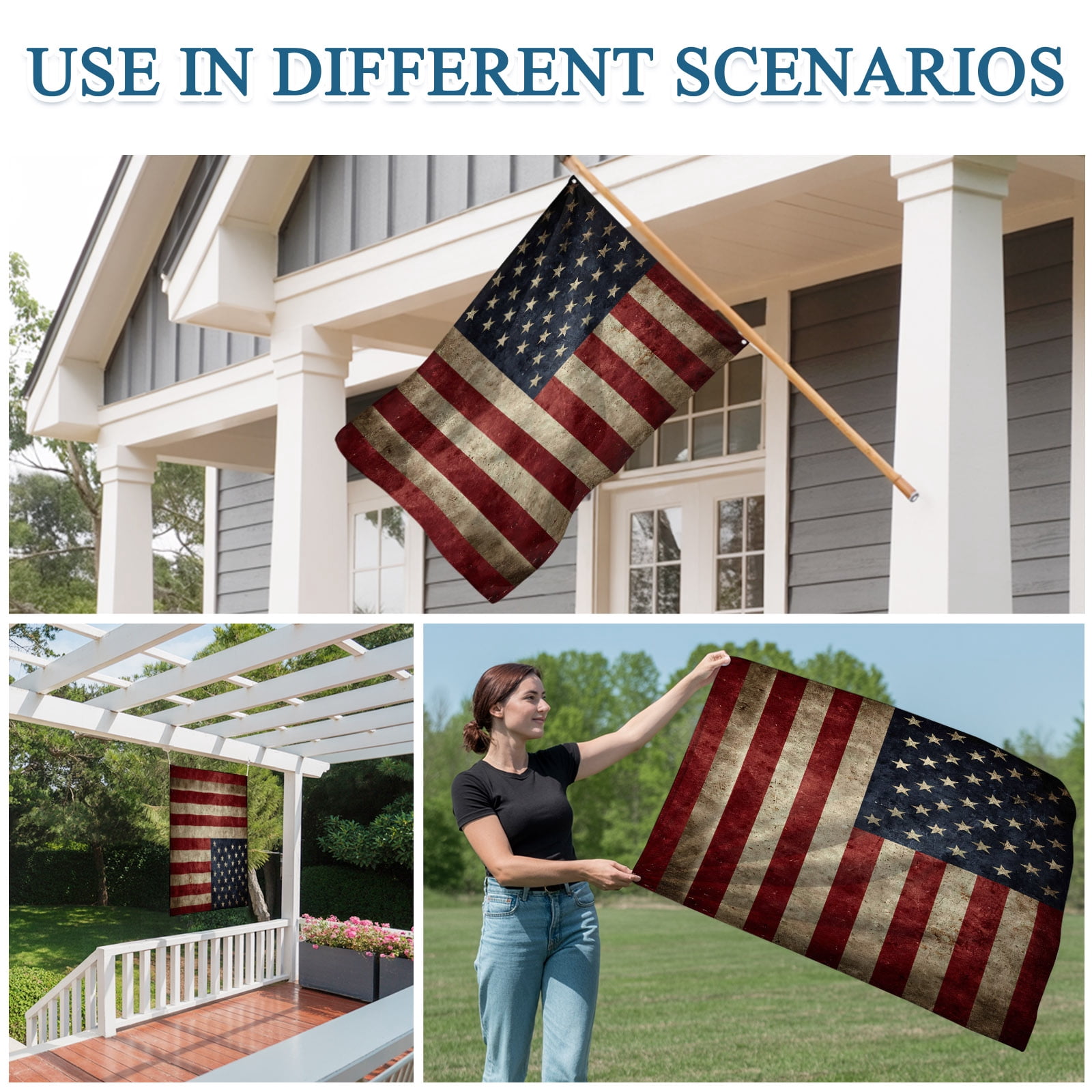 4th of July Flags for Outside 3x5 ft Vintage American Flag Outdoor Flags Double Sided Grommets House Banner Retro USA Flag Patio Yard Flag for Outdoor Party Porch Garden Independence Day Decor