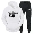 thumbnail image 3 of Chándal con estampado de QUEEN y KING para hombre y mujer, Sudadera con capucha para parejas, ropa deportiva para amantes, conjunto de 2 piezas, 3 of 5