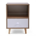 thumbnail image 3 of Senbabe Mid Century Nightstand Set of 2 with Storage Drawer, Modern Bedside End Table with Open Shelf, Wood Accent Side Table for Bedrooms and Living Room-Natural and White, 3 of 7
