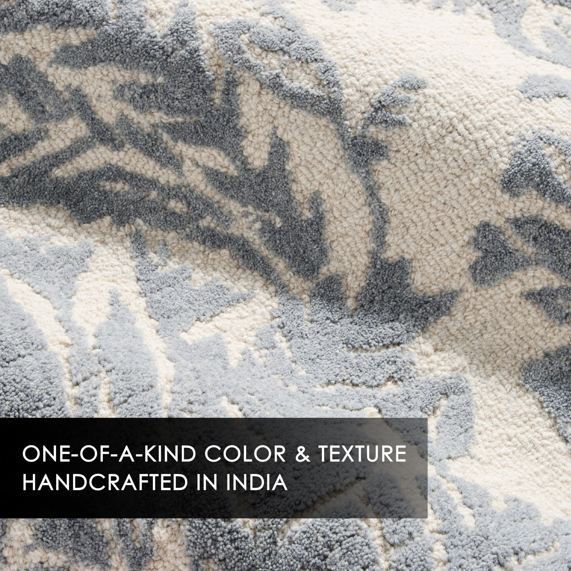 NICOLE MILLER NEW YORK Mod Damask Chambray Handcrafted Area Rug, 100% Wool Rug, Grey, 5'x7’
