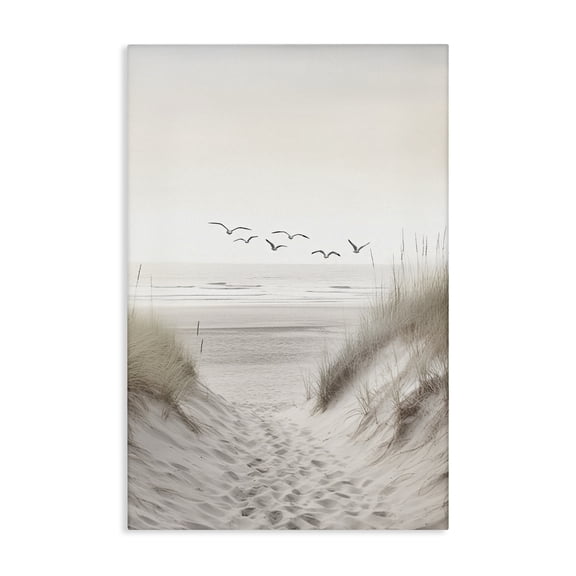 Seagulls over Sandy Footprints Canvas Wall Art, design by Decent Exposures