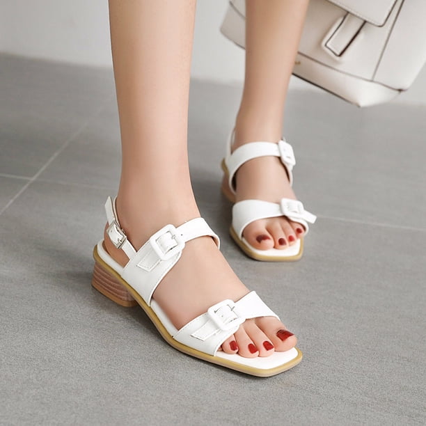 Sandalias de verano para mujer con tacón bajo de piel sintética de charol, talla 35-43 Wmkox8yii shkj902