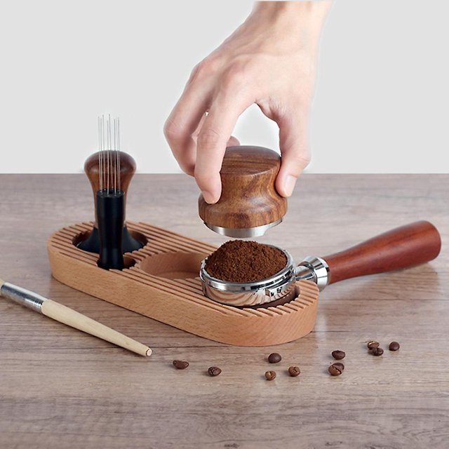 Mango de prensa de café soporte de madera maciza 58mm base de la manija de la máquina Afortunado Sencillez