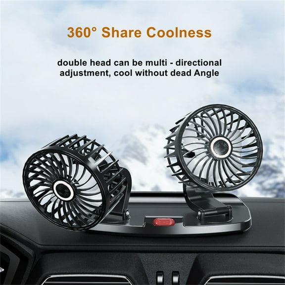 YiBai Car Fan With Double And 5 Fan Blades, 2 Speed Cool-ing Circulator,Multi-Angle Rotation Rotatable Auto Fan For Sedan SUV, RV, Boats, Black, II #N.1954
