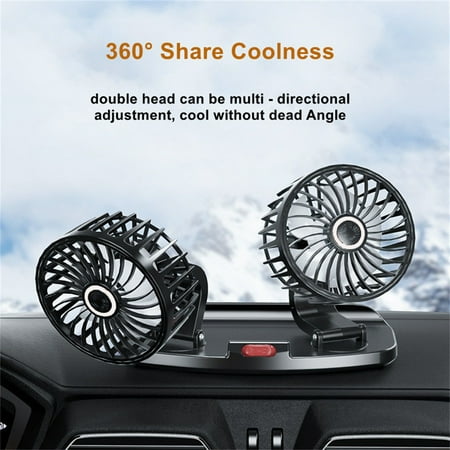 

Car Fan with Double Head and 5 Fan Blades Electric 2 Speed Cool-ing Air Circulator Multi-Angle Rotation Rotatable Auto Fan for Sedan SUV RV Boats