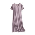 thumbnail image 4 of Aobny Women Nightgown Modal Moomoo Long Nightshirt V-Neck Purple Short Sleeve Funny Christmas Pajamas,M, 4 of 5