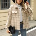 thumbnail image 5 of ZZkhGO Women's Long Sleeve Lapel Hoodless Jacket Plaid Button Cardigan Coat Top with Pocket Fall Casual Thickened Turndown Woollen Coat, 5 of 7