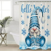 Polyester Fabric Hello Winter Shower Curtain, Christmas Gnomes Blue Snowflake, Waterproof Bathtub Curtain Bathroom Decor Set with Hooks 72 x 72 Inches,