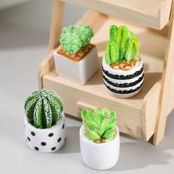 4 Packs Artificial Succulent Plants Potted Plants Mini Succulent Plants In White Ceramic Pots For Home Desk Table Decoration，4 * Simulated Cactus Micro Landscape Ornament
