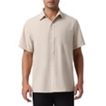 thumbnail image 5 of INSPIRE CHIC Mens Linen Shirts Short Sleeve Button Down Casual Summer Hawaiian Beach Shirts S Khaki, 5 of 5