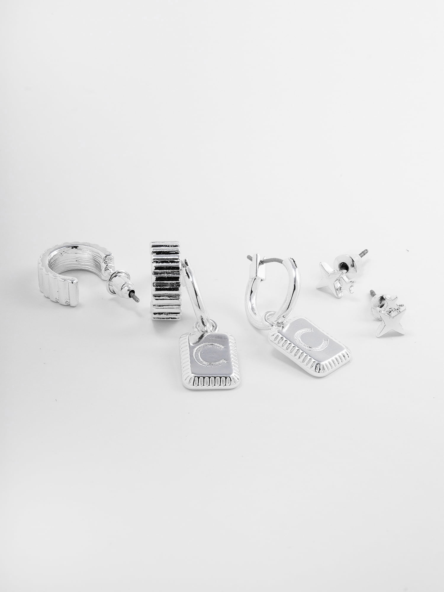 Time and Tru Women's Silvertone Multi Earring Set, 3 Pairs, Initial C