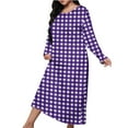 thumbnail image 3 of Aboser Long Sleeve Plaid Nightgown for Women Plus Size House Sleep Shirts Trendy Checked Printing Loungewear Soft Comfy Pajama Dress Casual Round Neck Sleepwear, 3 of 7