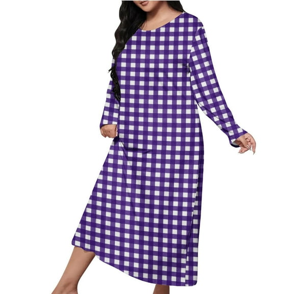 Mgmyaa Women's Nightgown Long Sleeve Crew Neck Print Sleepshirt Long Loungewear Casual Maxi Lounge Dress House Dresses