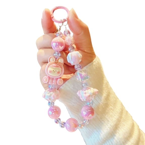 Phone Charms Beaded Phone Lanyard Wrist Strap Cartoon Doll Beaded Phone Chain Strap for Women