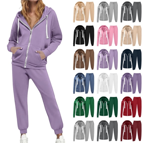 Bloomae Womens Full Zip-Up Hoodie Tracksuit Set Long Sleeve Drawstring Casual Hooded Pullover Sweatshirts and Jogging Suits Workout Gym 2 Piece Outfits with Pockets