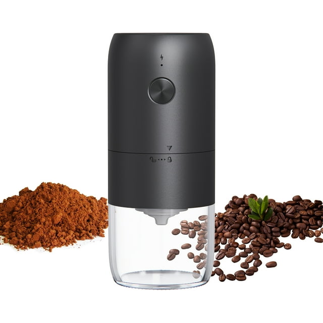 Mistaha Electric Coffee Grinder with Ceramic Grinding Head, Adjustable Coarseness, Transparent Glass Powder Hopper, Type-C Charging, LED Indicator, Smart Resistance Detection, Portable Bean Mill,