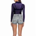 thumbnail image 5 of Women'S Ultra-Thin Mesh Elastic Tight Long Sleeve Half- Bottoming Shirt Sheer Tops Dark Blue S, 5 of 6