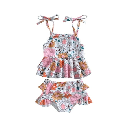 

Wassery Infant Baby Girl 2pcs Swimsuits Summer Floral Print Sleeveless Camisole and Ruffle Beach Shorts Set Swimwear