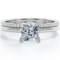 JeenMata 1.75 Carat Princess Cut Moissanite Pave Accented Prong Setting Bridal Ring Set in 18K White Gold Plating over Silver