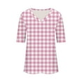 thumbnail image 5 of Njagoc3 Womens Classic Checkered Print V-Neck T-Shirt Casual Short Sleeve Comfort Fit Top, 5 of 6