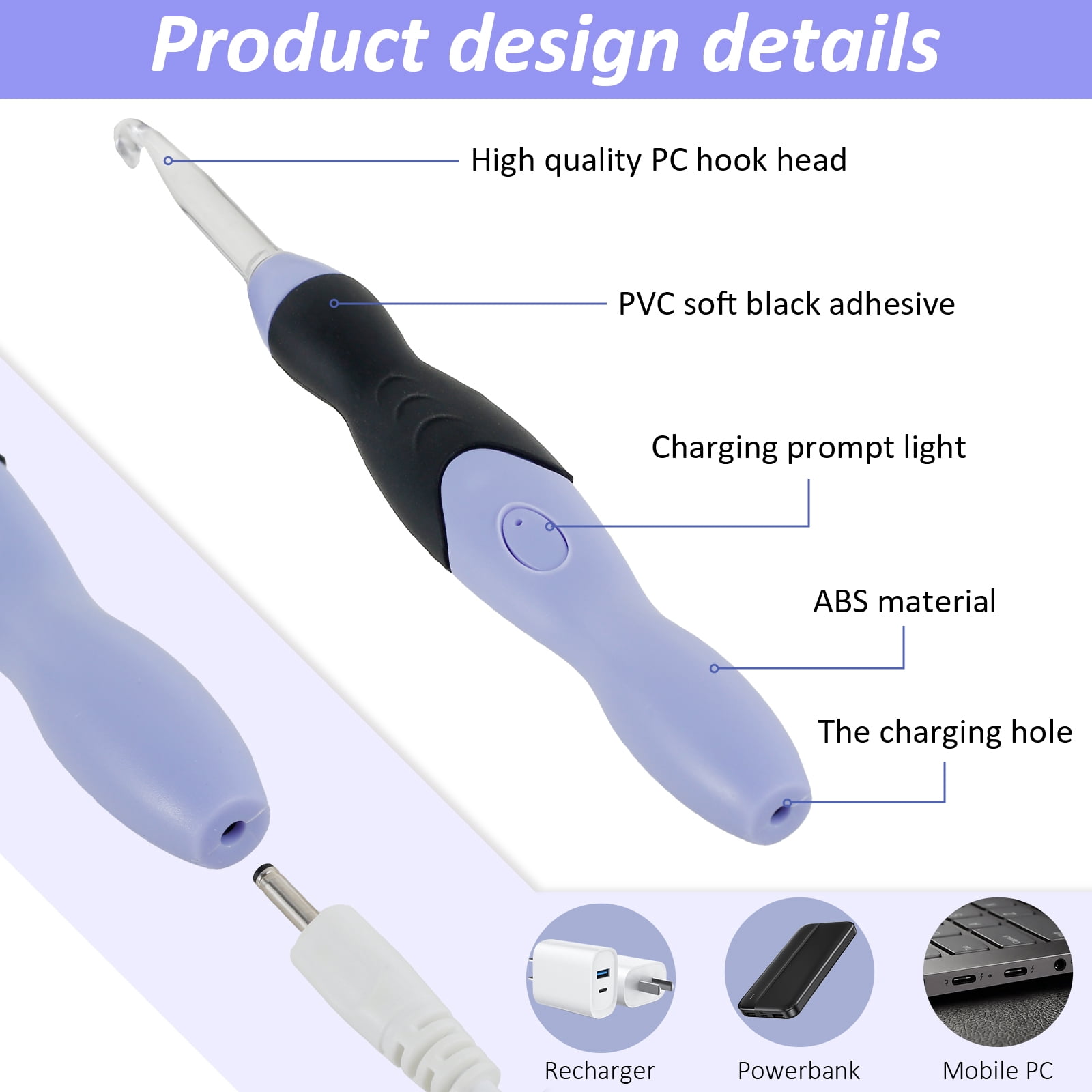 Light Up Crochet Hook Set 11 Sizes Lighted Crochet Hooks with Case Interchangeable Heads 2.5 mm to 8 mm Rechargeable Crochet Hook DIY Crochet Hooks Set for Crocheting and Knitting