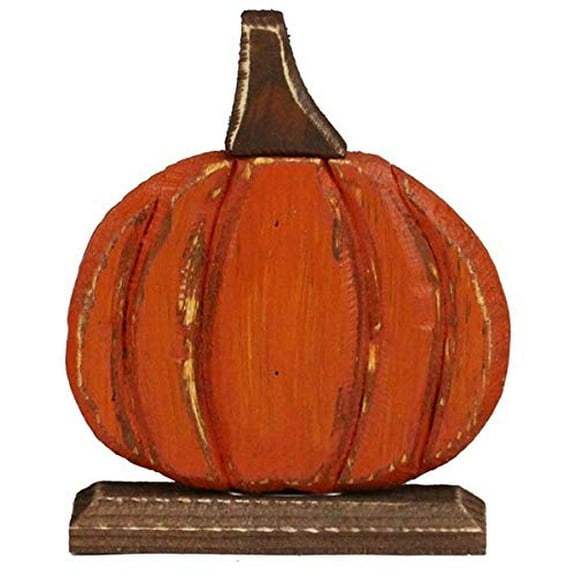 Jack-O-Lantern Antique Pumpkin Orange 6.5 inch Cedar Wood Harvest Figurine, Fall Thanksgiving Decoration, Rustic